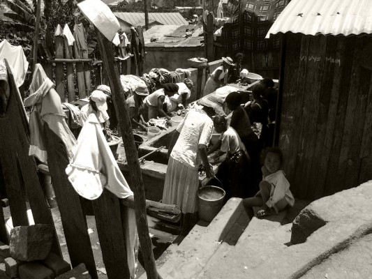 Public laundry place, always crowded, always with music