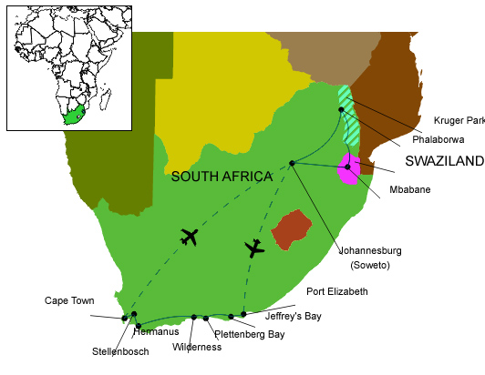 Map of South Africa and Swaziland